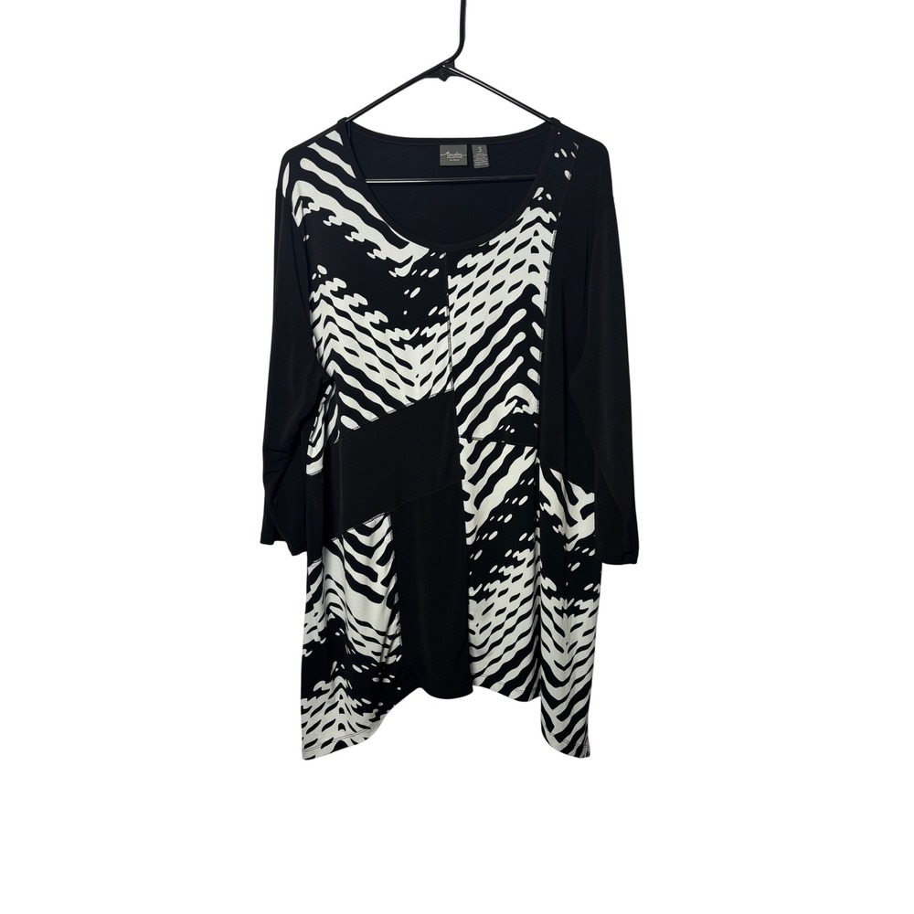 Travelers by Chico's Tunic 3 XL 16-18 Black White Zebra Asymmetrical Sharkbite